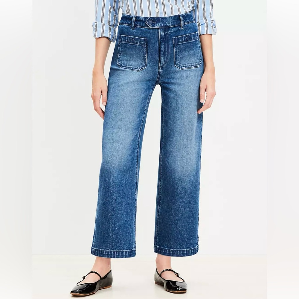 Loft Sailor High Rise Wide Leg Crop Jeans in Vintage Indigo Wash 30 / 10